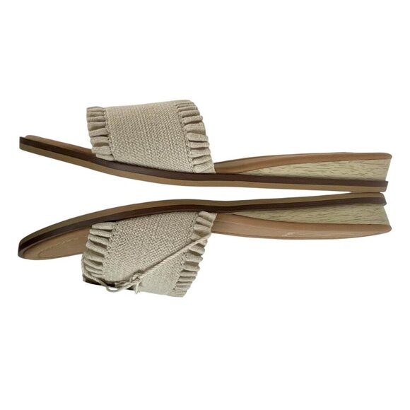 NWT Joie Eidel Canvas Ruffle Cream Flat Slide Sandals 9 Boho Bohemian Beachy - Picture 9 of 11